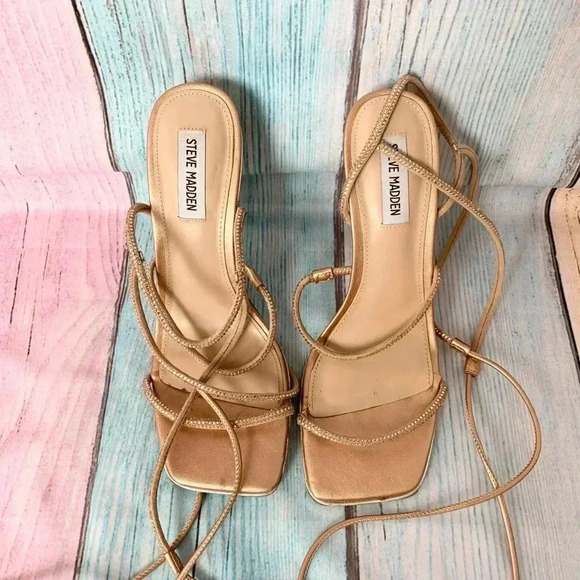 Steve Madden rose gold rhinestone strappy stiletto sandals - Picture 5 of 11